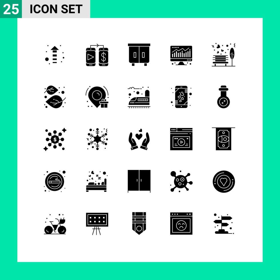 Pack of 25 creative Solid Glyphs of tree outdoor furniture love economy Editable Vector Design Elements