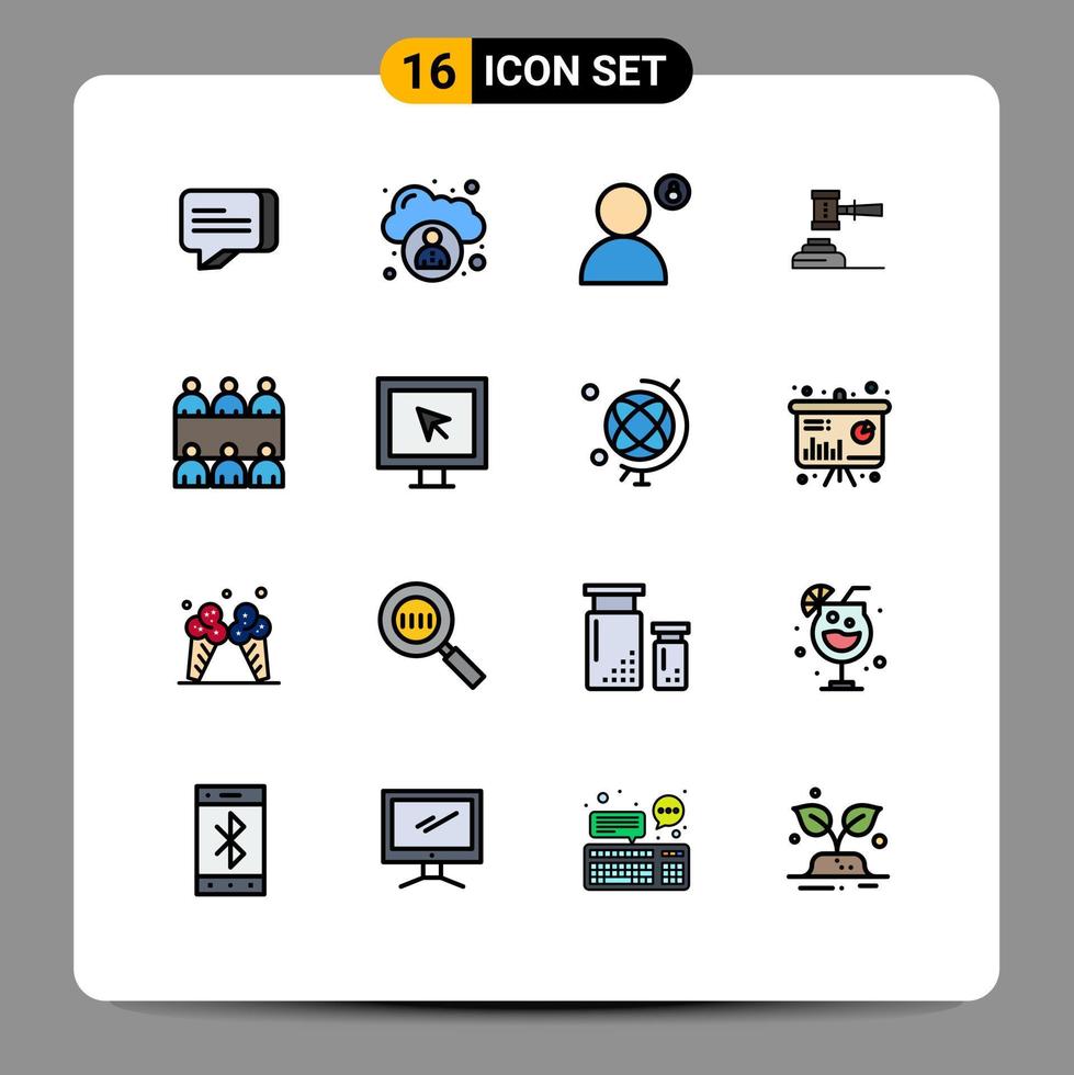 16 Creative Icons Modern Signs and Symbols of judge gavel password court action Editable Creative Vector Design Elements