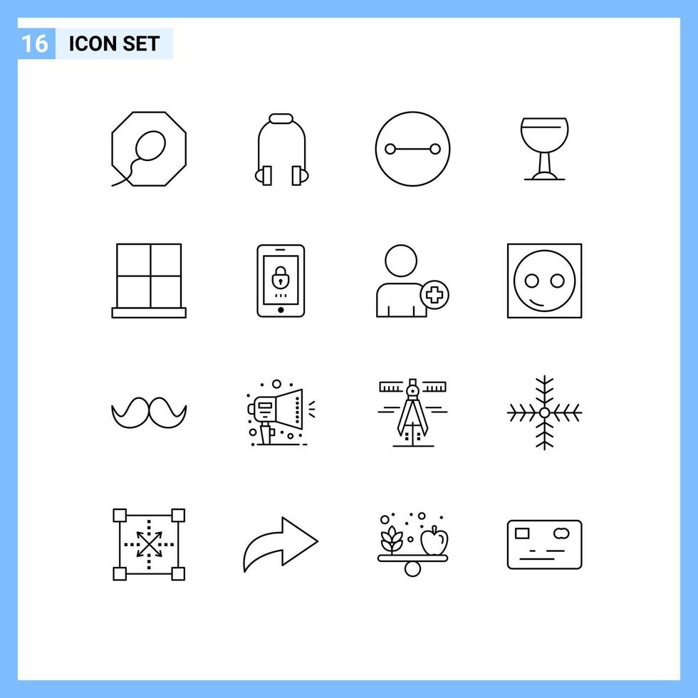 16 Universal Outlines Set for Web and Mobile Applications encryption home symbols gate buildings Editable Vector Design Elements