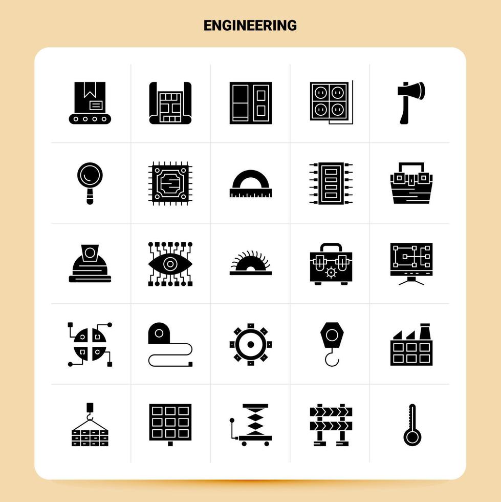 sólido 25 conjunto de iconos de ingeniería diseño de estilo de glifo vectorial conjunto de iconos negros diseño de ideas de negocios web y móvil ilustración vectorial vector