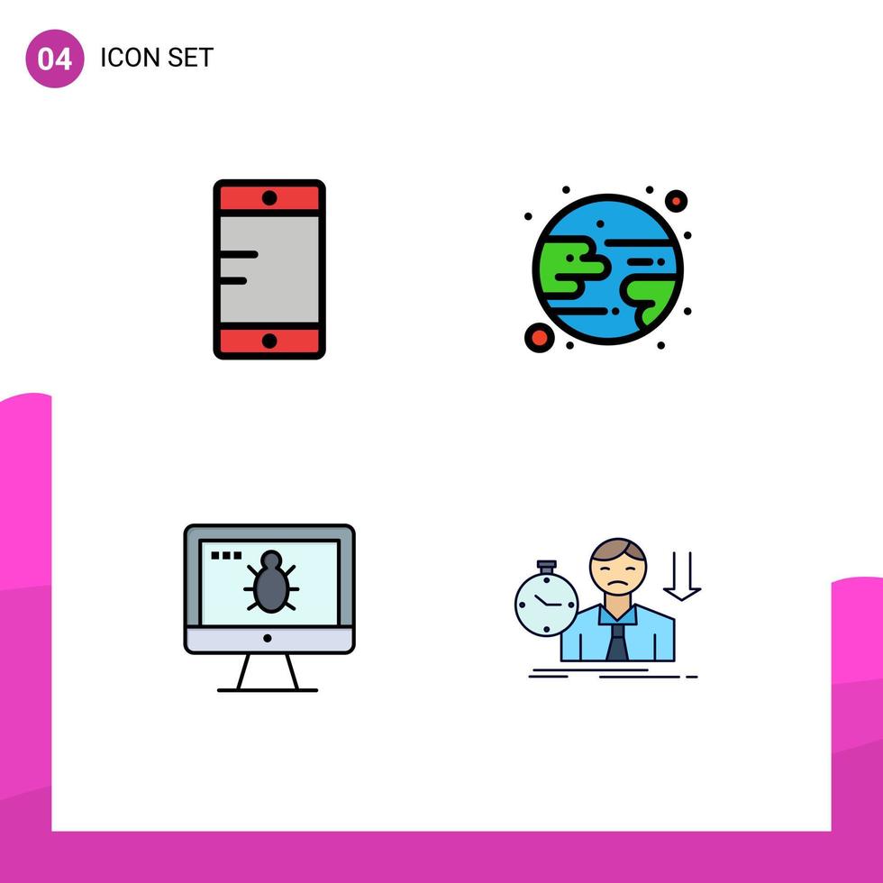 Modern Set of 4 Filledline Flat Colors and symbols such as mobile security eclipse monitor fail Editable Vector Design Elements