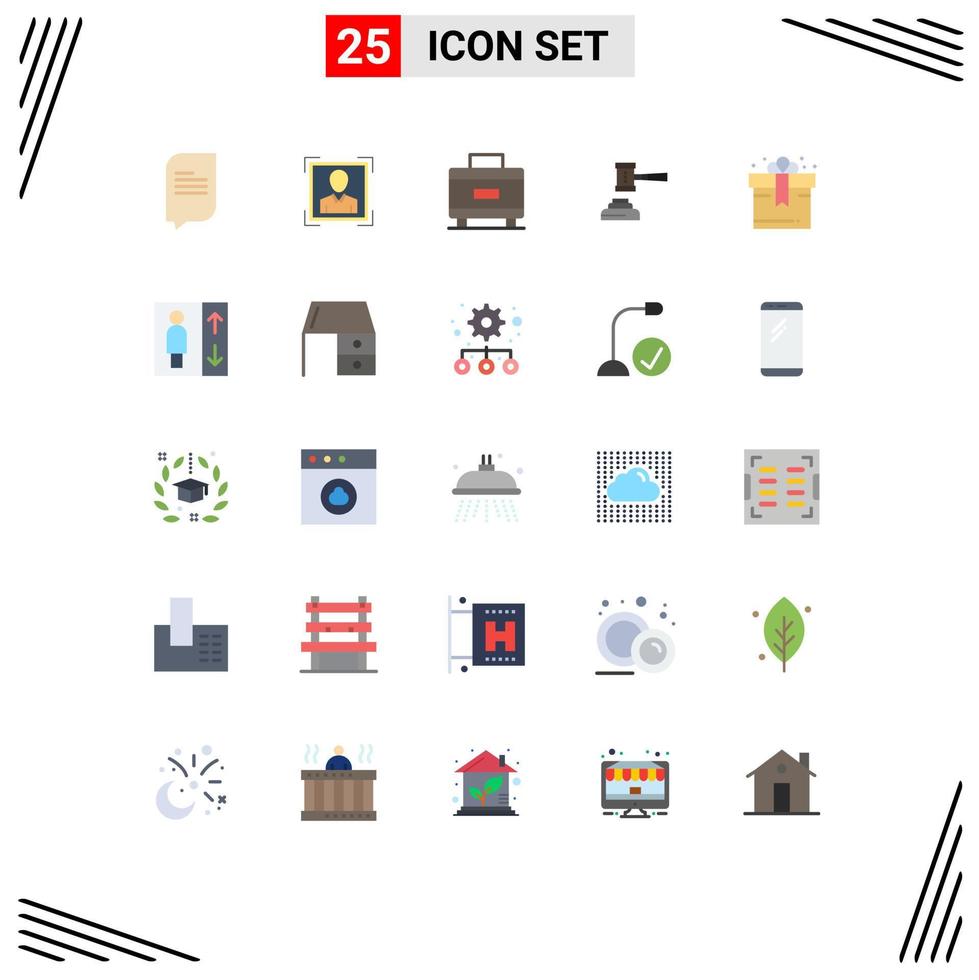 Editable Vector Line Pack of 25 Simple Flat Colors of legal hammer suitcase gavel auction Editable Vector Design Elements