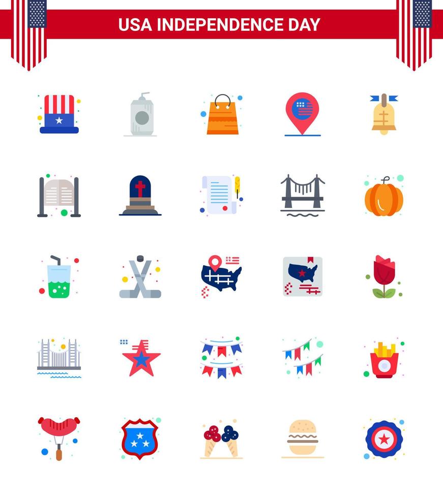 4th July USA Happy Independence Day Icon Symbols Group of 25 Modern Flats of ring sign bag map american Editable USA Day Vector Design Elements