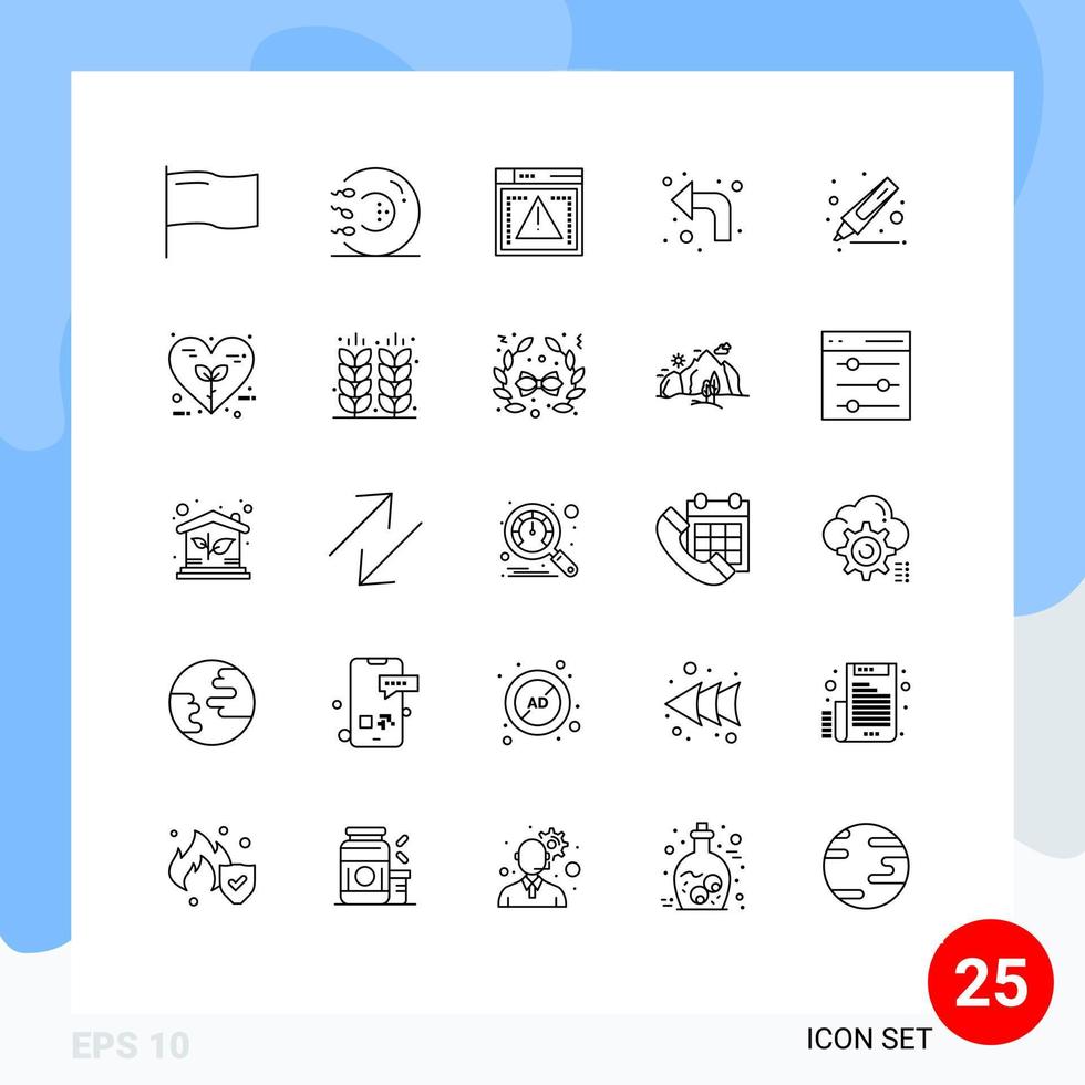 User Interface Pack of 25 Basic Lines of highlighter left file up arrows Editable Vector Design Elements
