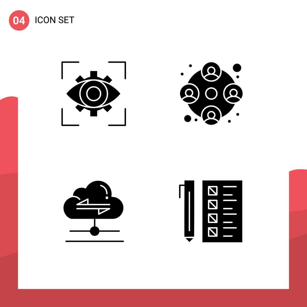 Group of 4 Solid Glyphs Signs and Symbols for eyesight share view team send Editable Vector Design Elements