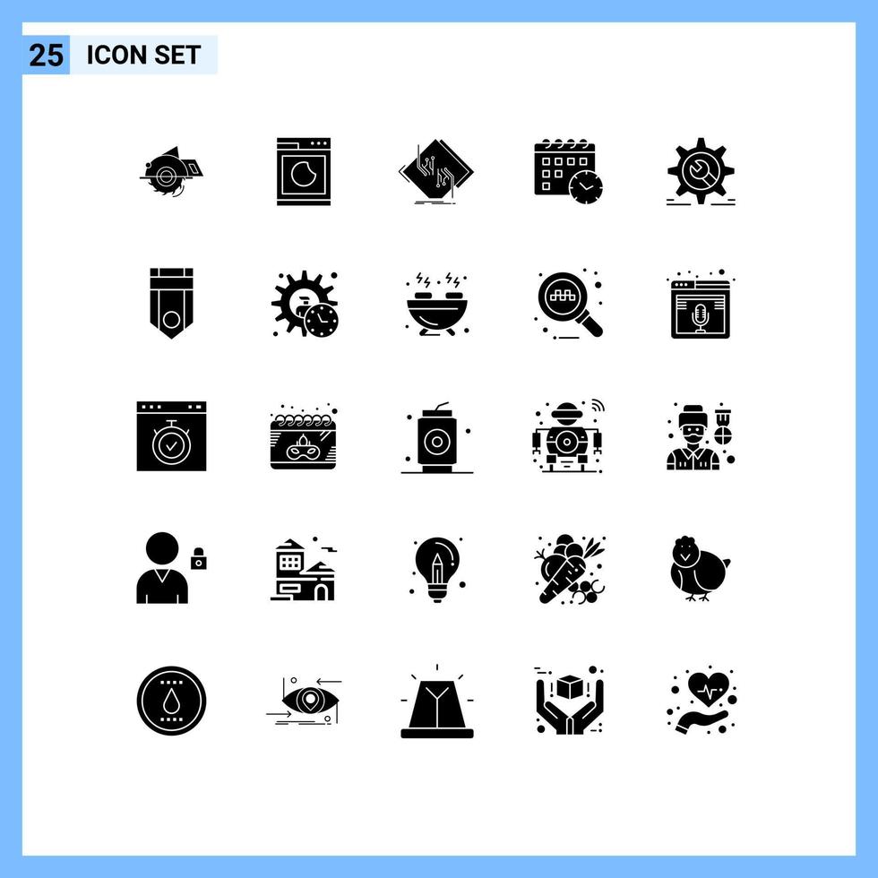 Mobile Interface Solid Glyph Set of 25 Pictograms of setting date clean calender network Editable Vector Design Elements