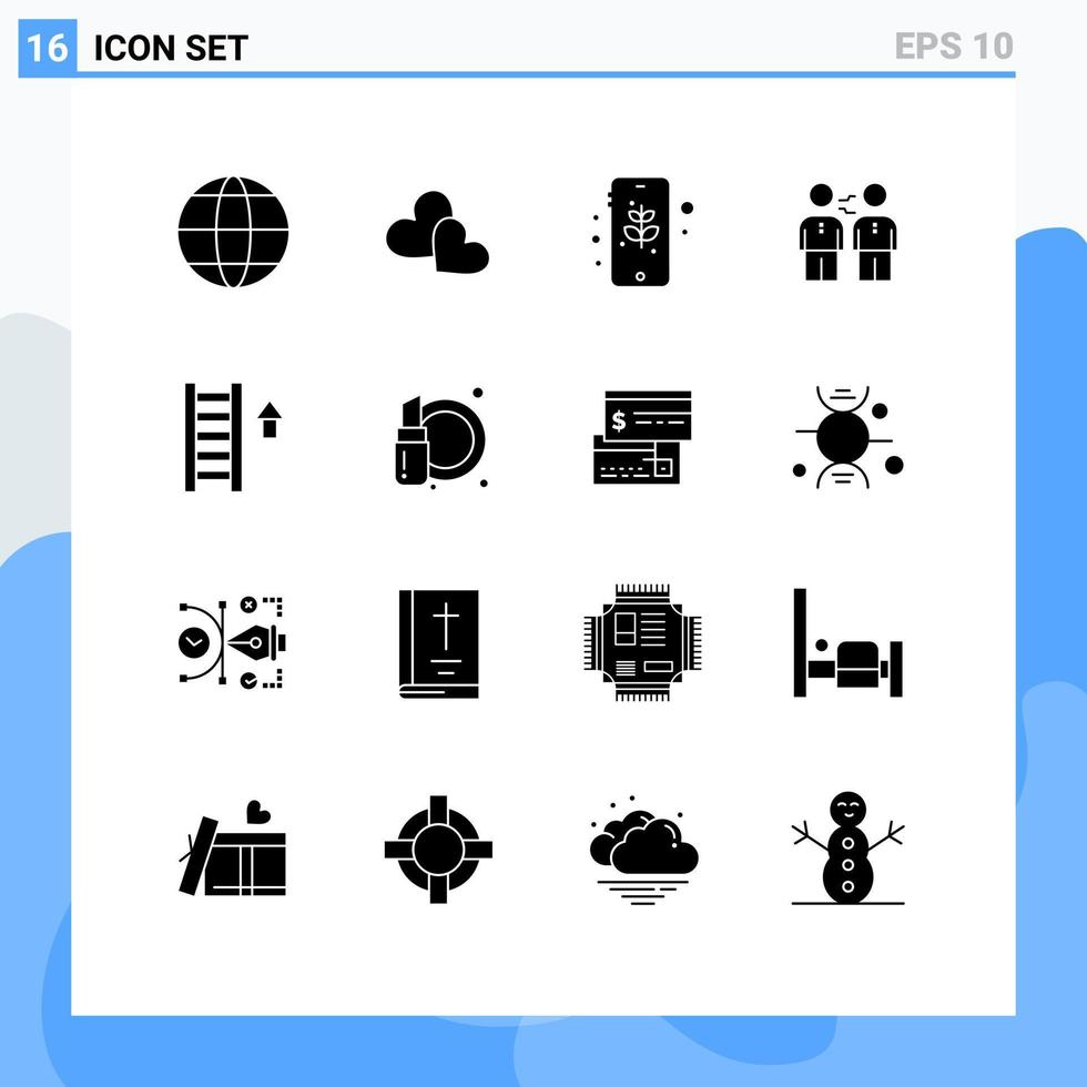 Pack of 16 creative Solid Glyphs of partners deal eco cooperation agreement Editable Vector Design Elements