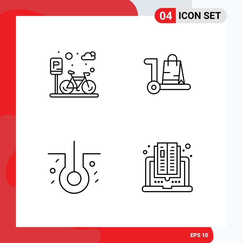 Editable Vector Line Pack of 4 Simple Filledline Flat Colors of cycle hair road market sick hair Editable Vector Design Elements