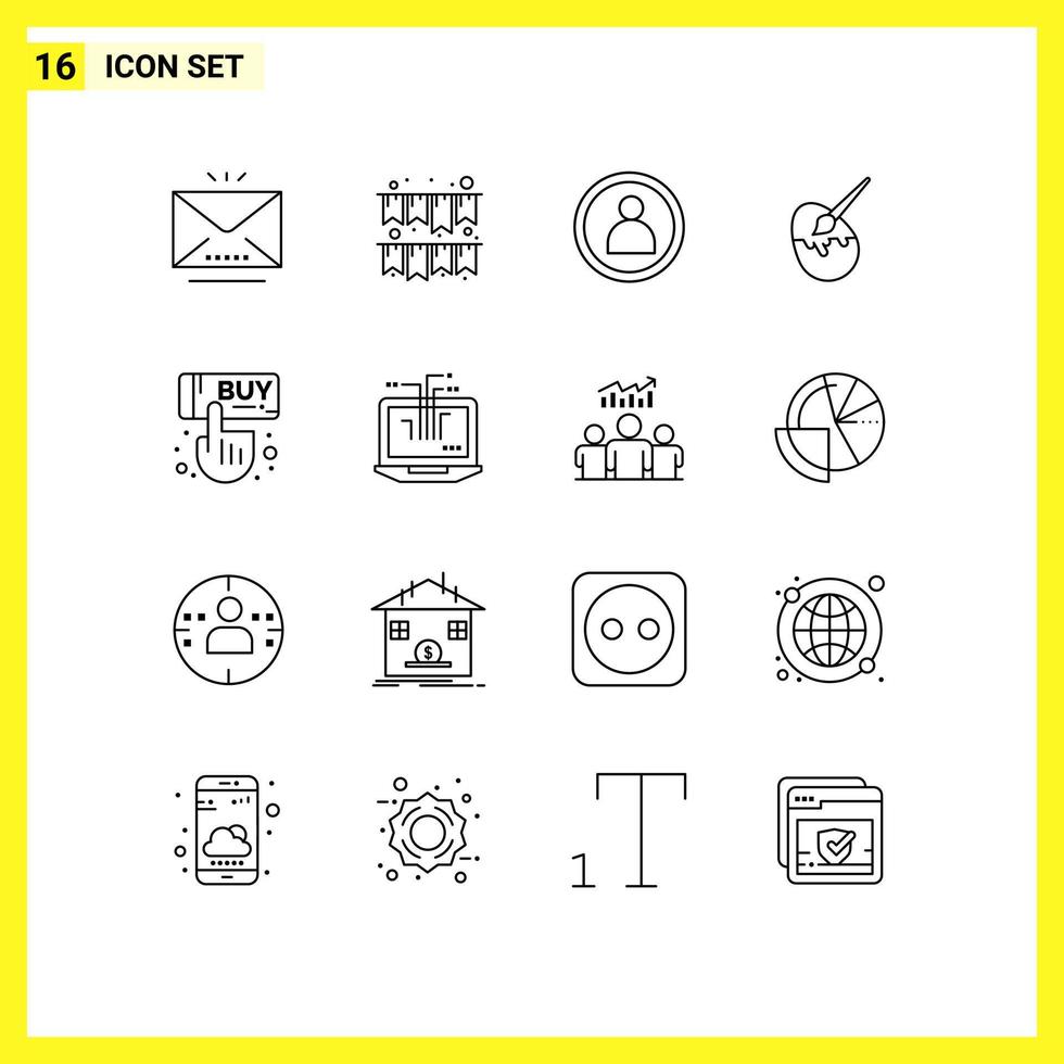 Pack of 16 Modern Outlines Signs and Symbols for Web Print Media such as hand buy person sale egg Editable Vector Design Elements