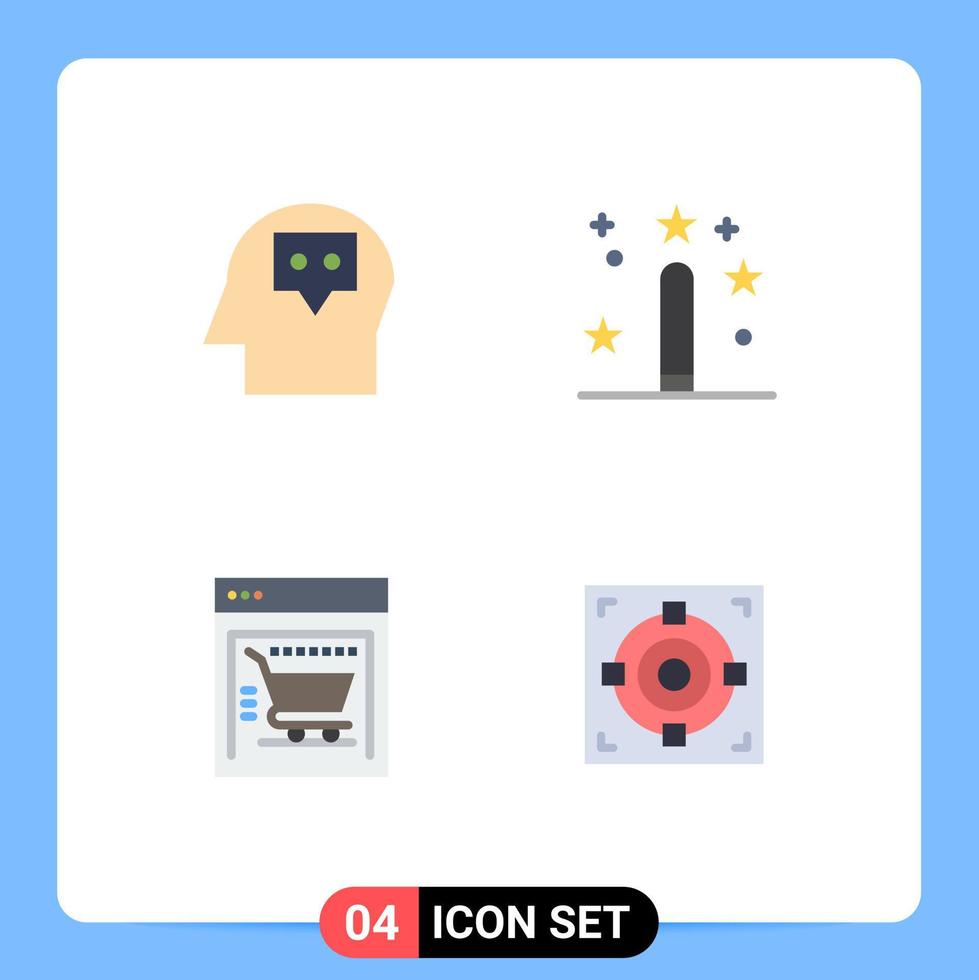 4 User Interface Flat Icon Pack of modern Signs and Symbols of head shopping cart coding magic target Editable Vector Design Elements