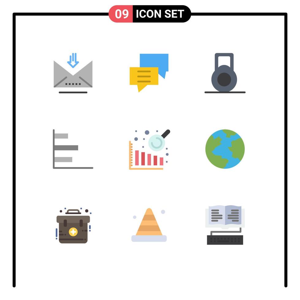 Group of 9 Flat Colors Signs and Symbols for planet data analysis group business intelligence horizontal Editable Vector Design Elements