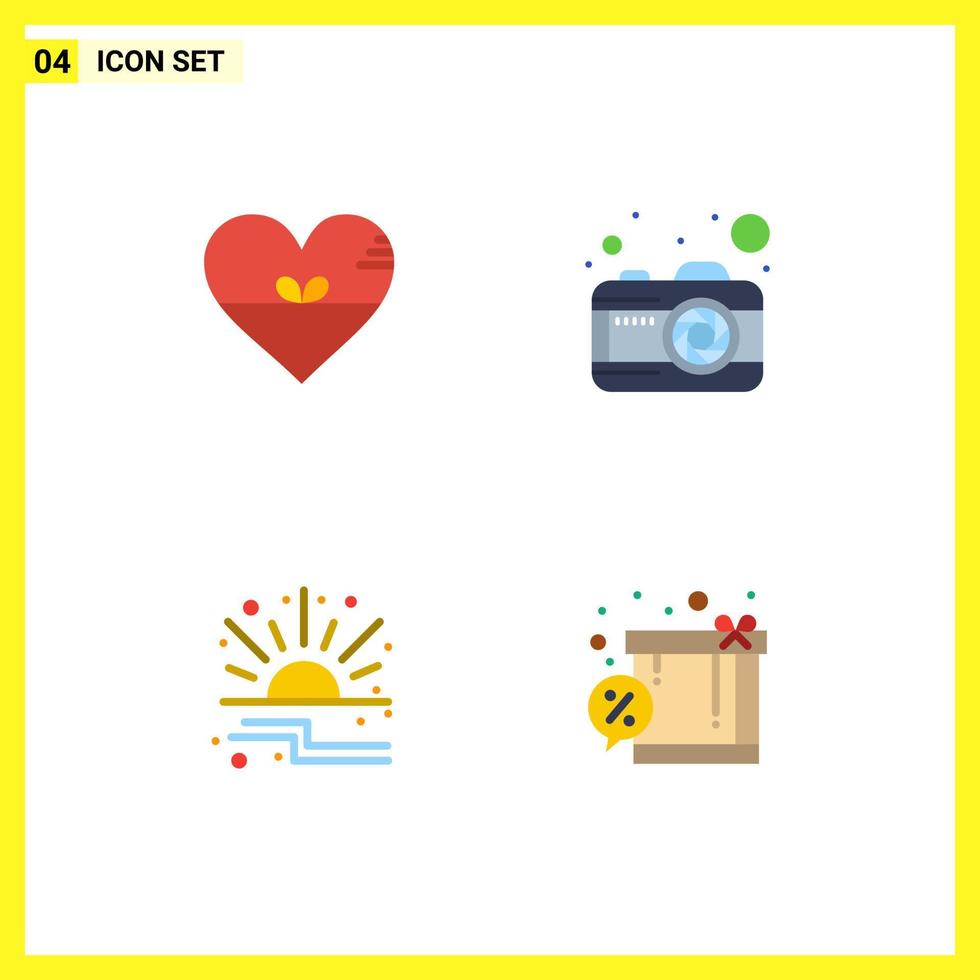 Modern Set of 4 Flat Icons Pictograph of heart offer like photo sale Editable Vector Design Elements