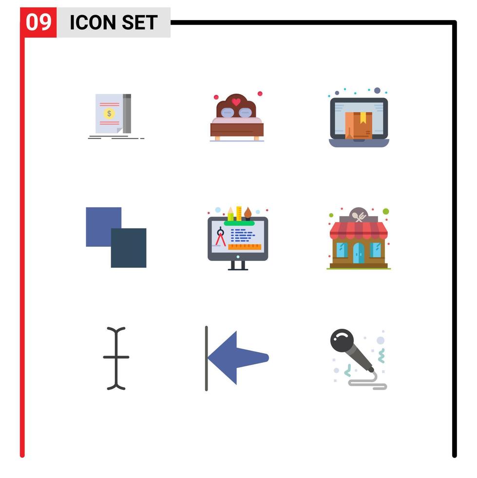 Pack of 9 Modern Flat Colors Signs and Symbols for Web Print Media such as design copy box clone laptop Editable Vector Design Elements