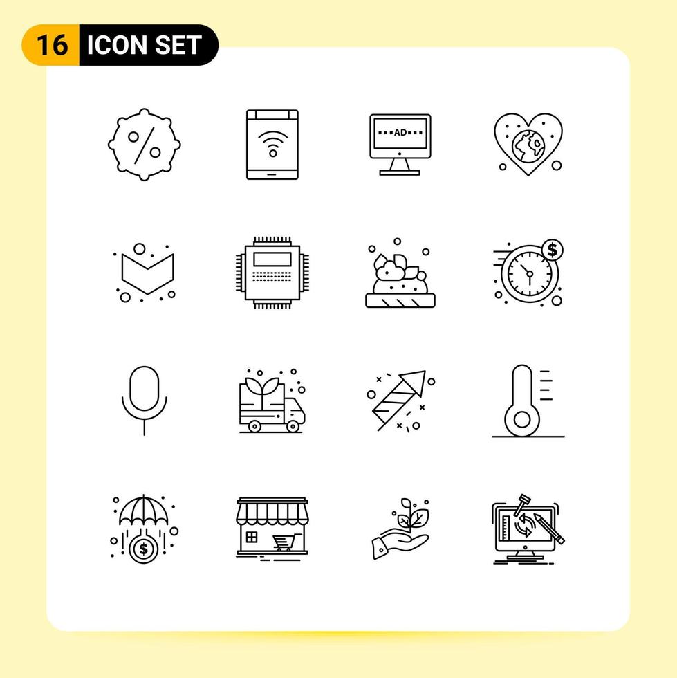 Editable Vector Line Pack of 16 Simple Outlines of day world tv globe lcd Editable Vector Design Elements