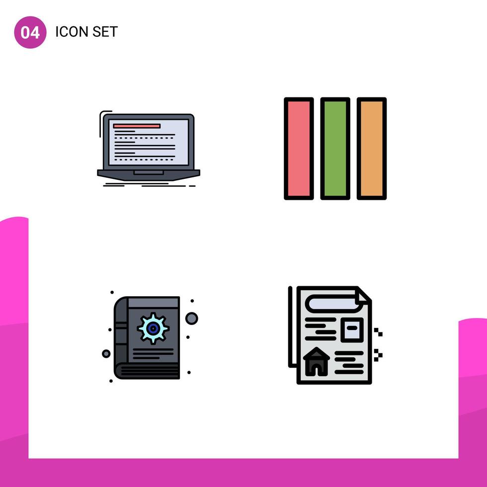 Group of 4 Filledline Flat Colors Signs and Symbols for code content monoblock layout notes Editable Vector Design Elements