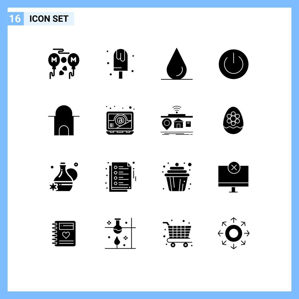 16 User Interface Solid Glyph Pack of modern Signs and Symbols of historical building power sweet environment ecology Editable Vector Design Elements