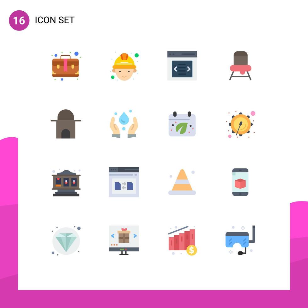 Universal Icon Symbols Group of 16 Modern Flat Colors of mosque historical building interface building chair Editable Pack of Creative Vector Design Elements