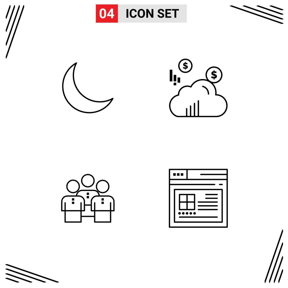 Editable Vector Line Pack of 4 Simple Filledline Flat Colors of moon group natural dollar protection Editable Vector Design Elements