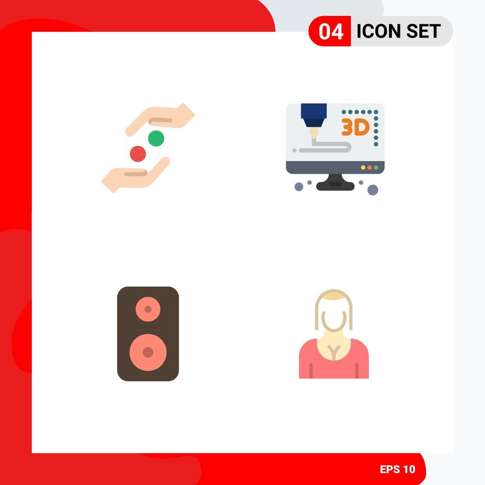 conjunto moderno de 4 iconos y símbolos planos como care laud help computer avatar elementos de diseño vectorial editables vector