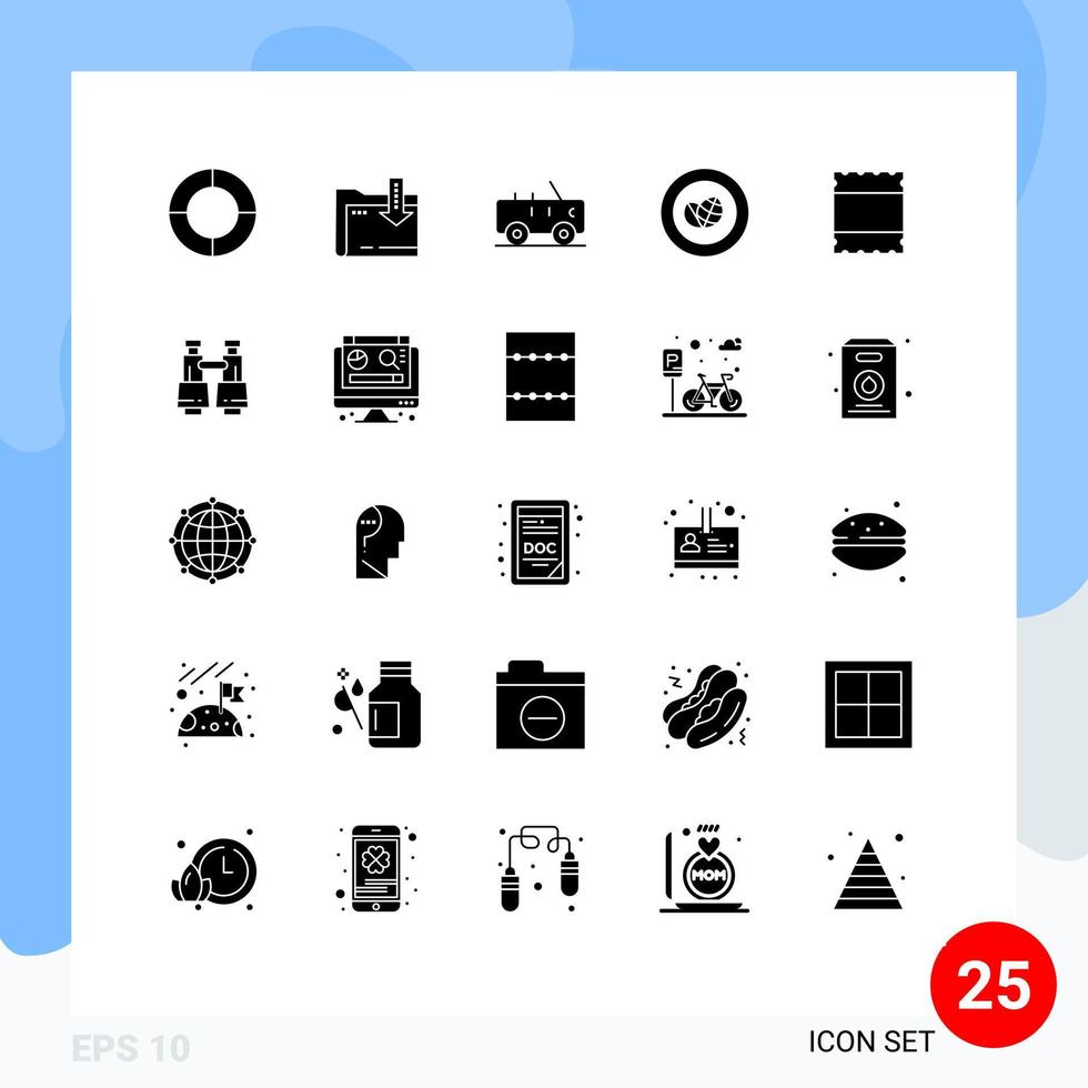 Modern Set of 25 Solid Glyphs and symbols such as field glasses maximize jeep layout green Editable Vector Design Elements