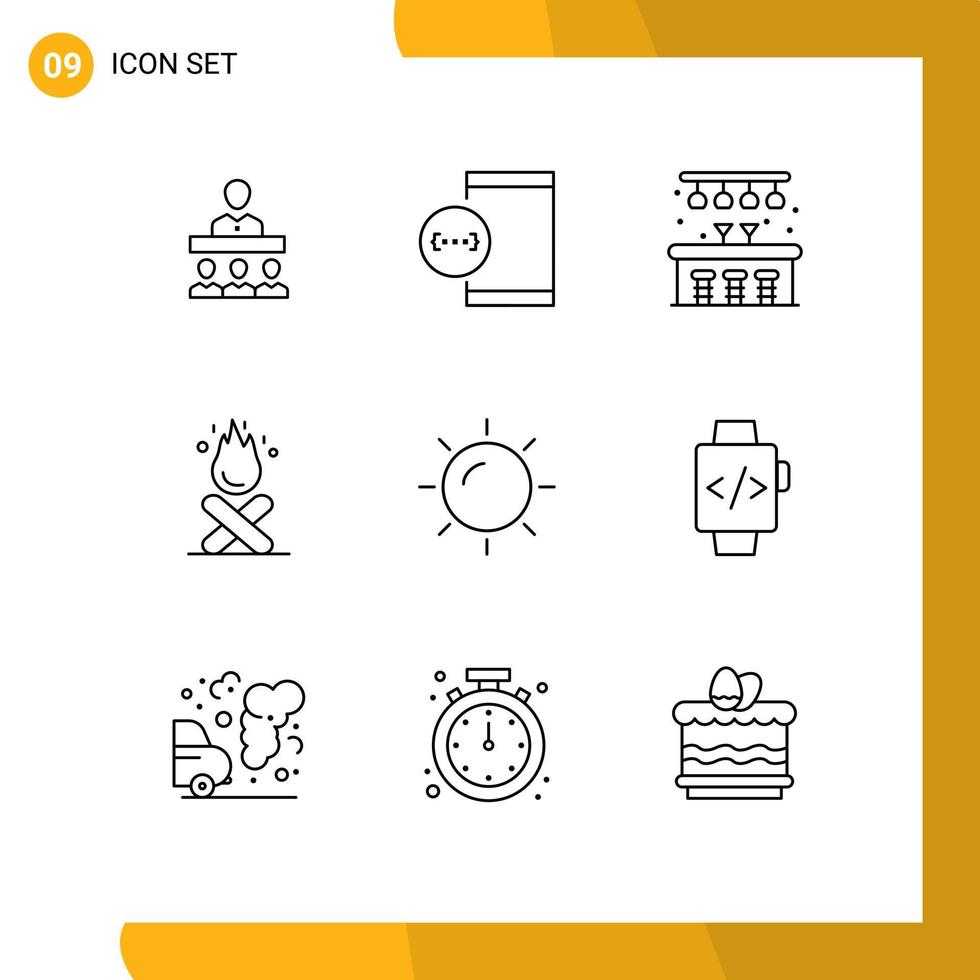 9 Thematic Vector Outlines and Editable Symbols of shinning fire device camping bonfire Editable Vector Design Elements