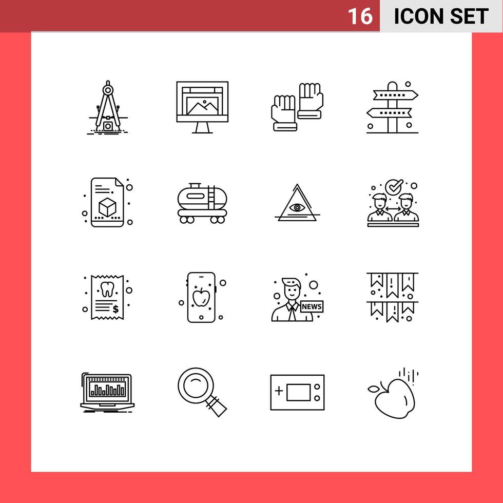 Pack of 16 Modern Outlines Signs and Symbols for Web Print Media such as game athletics image activities goalkeeper Editable Vector Design Elements