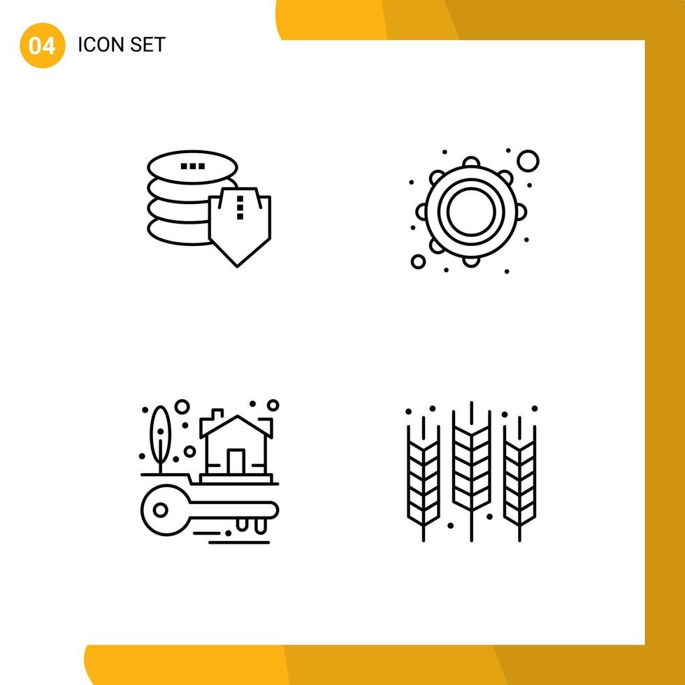 Stock Vector Icon Pack of 4 Line Signs and Symbols for shield keys secure musical real estate Editable Vector Design Elements