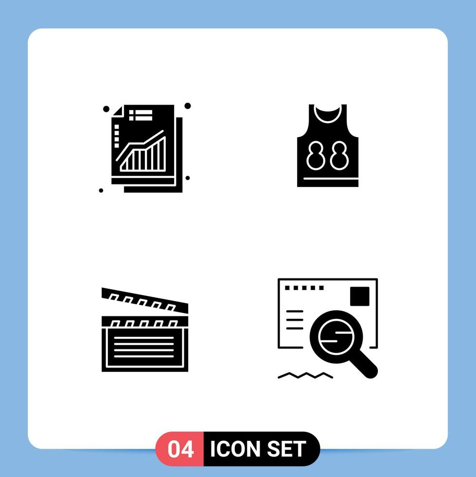 Set of 4 Commercial Solid Glyphs pack for increase movis chart game usa Editable Vector Design Elements