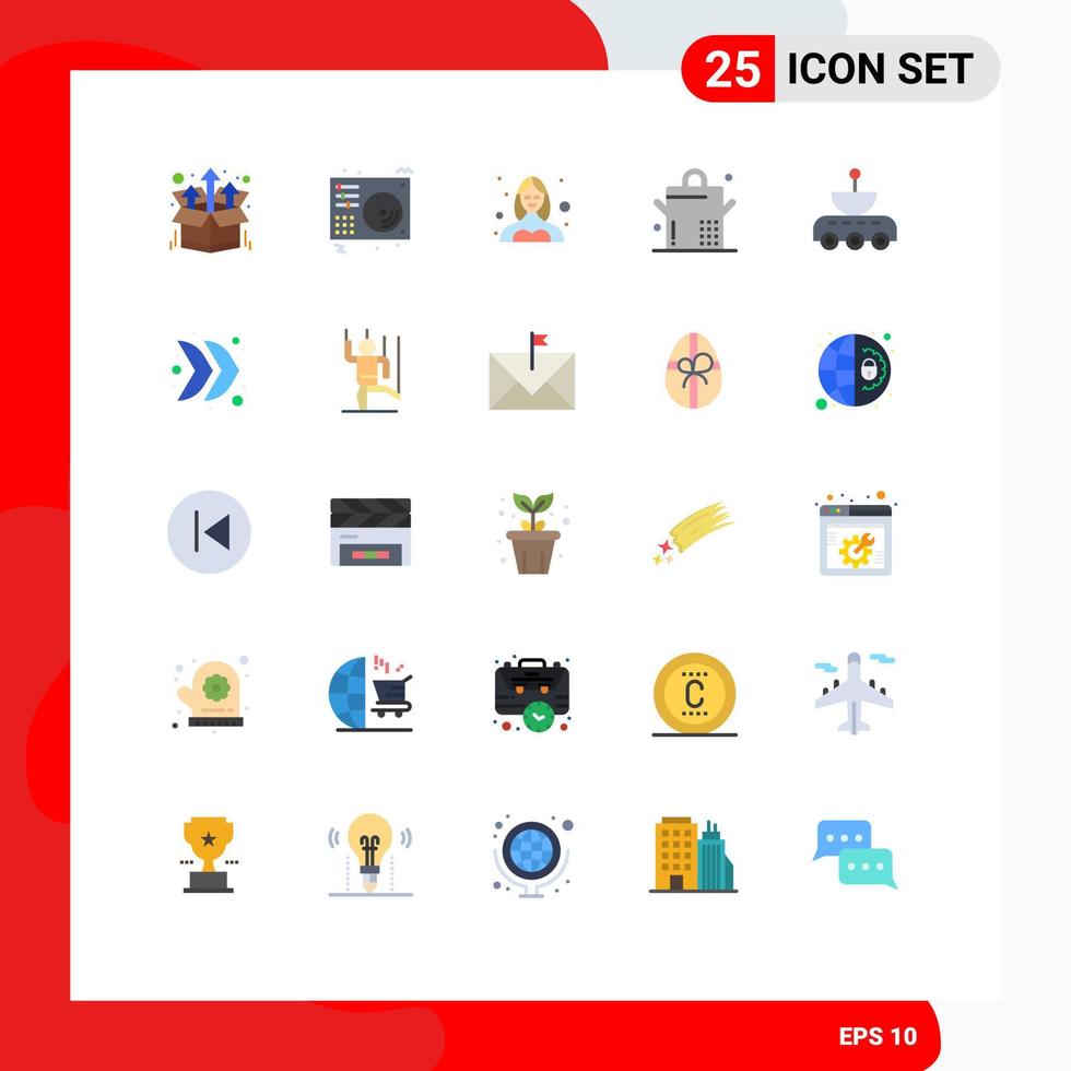 25 Flat Color concept for Websites Mobile and Apps satellite saucepan song food profile Editable Vector Design Elements