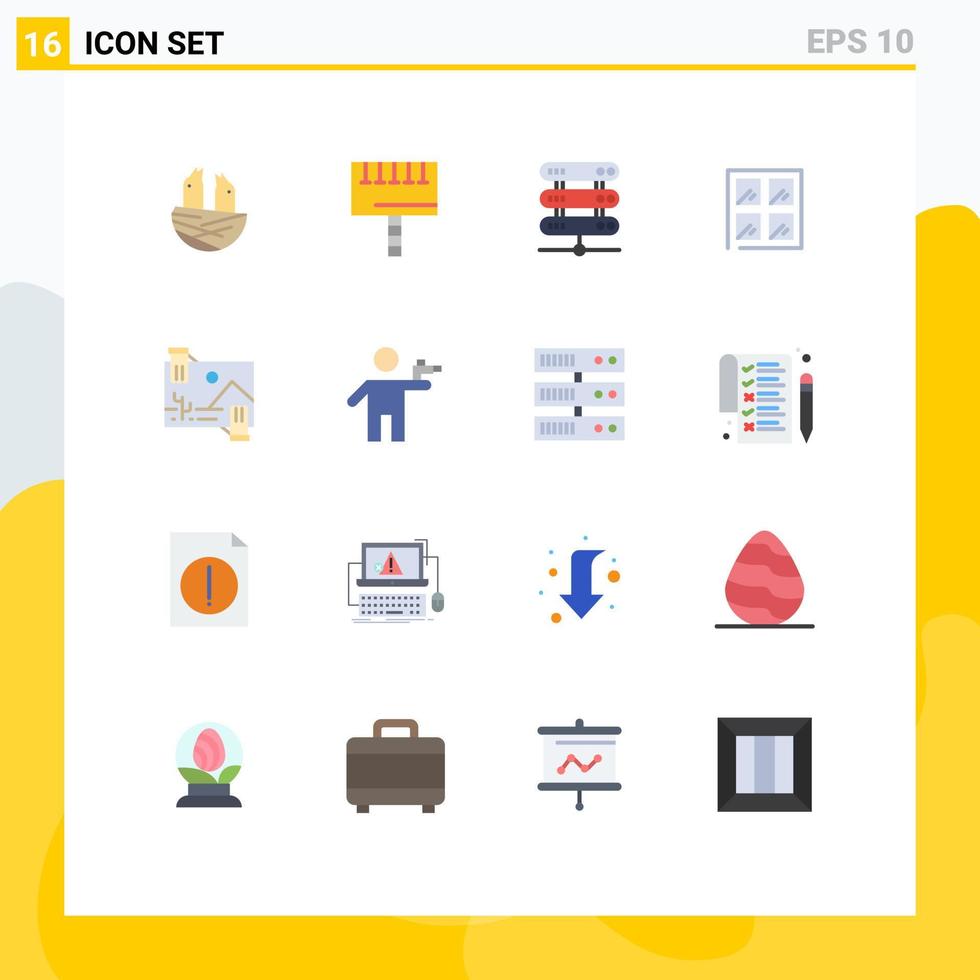 grupo de 16 signos y símbolos de colores planos para la ventana de construcción informática de contribución de dividendos paquete editable de elementos creativos de diseño de vectores