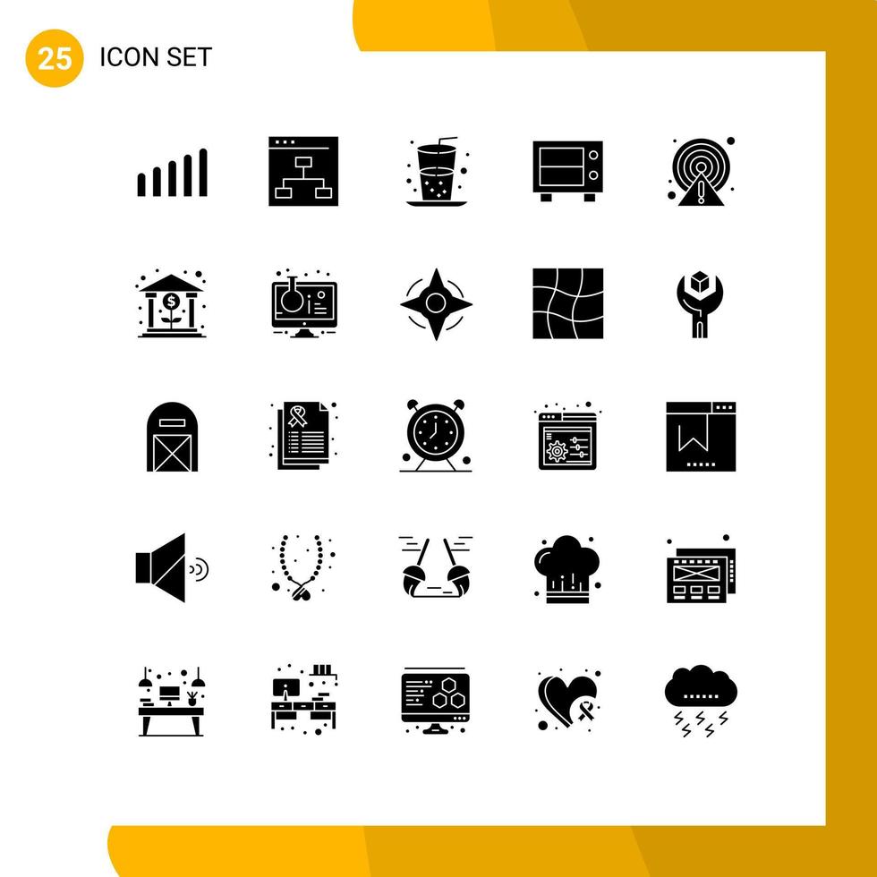 Universal Icon Symbols Group of 25 Modern Solid Glyphs of point caution drink alert money Editable Vector Design Elements