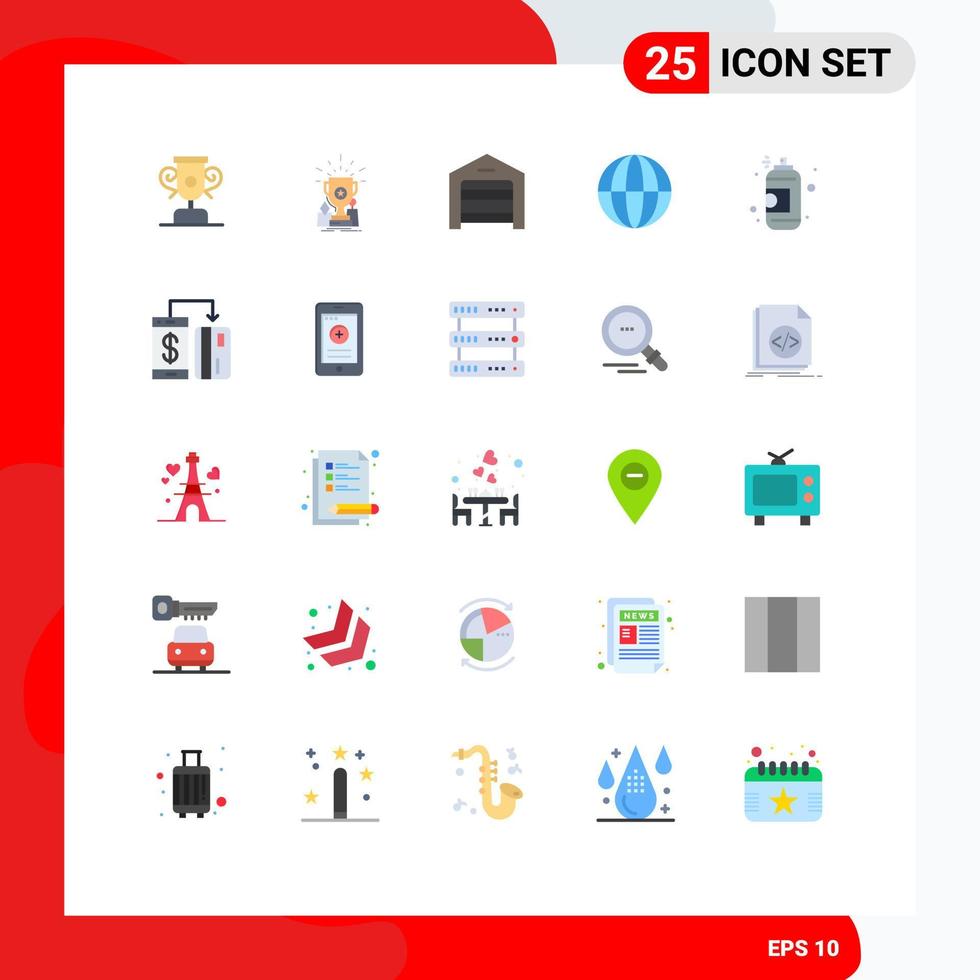 paquete de color plano de 25 símbolos universales de arte internet comercio electrónico globo tierra elementos de diseño vectorial editables vector