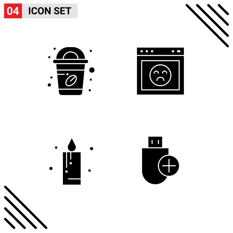 Set of 4 Vector Solid Glyphs on Grid for coffee holiday browser website computers Editable Vector Design Elements