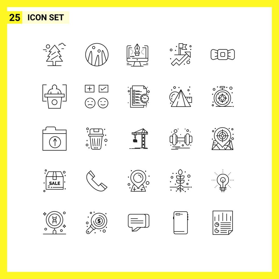 25 User Interface Line Pack of modern Signs and Symbols of hipster bow drawing goal achievement Editable Vector Design Elements