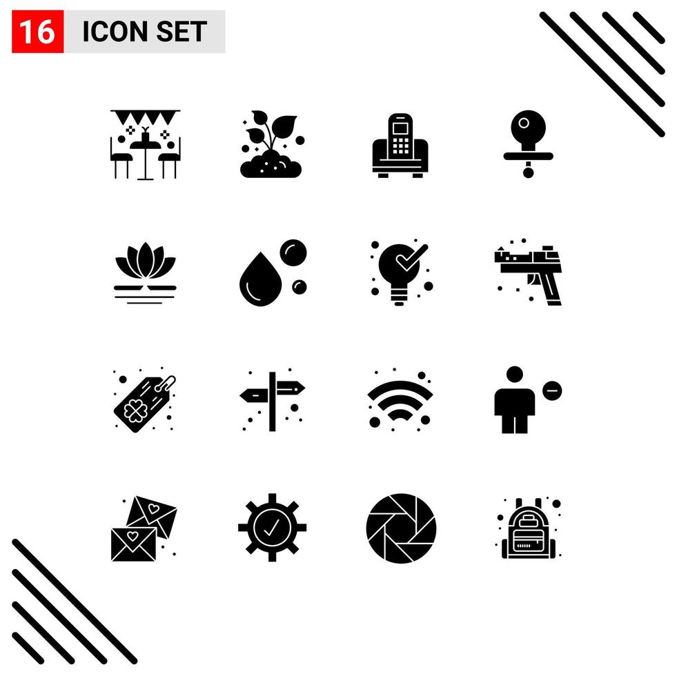 Modern Set of 16 Solid Glyphs Pictograph of spa nipple small dummy hardware Editable Vector Design Elements