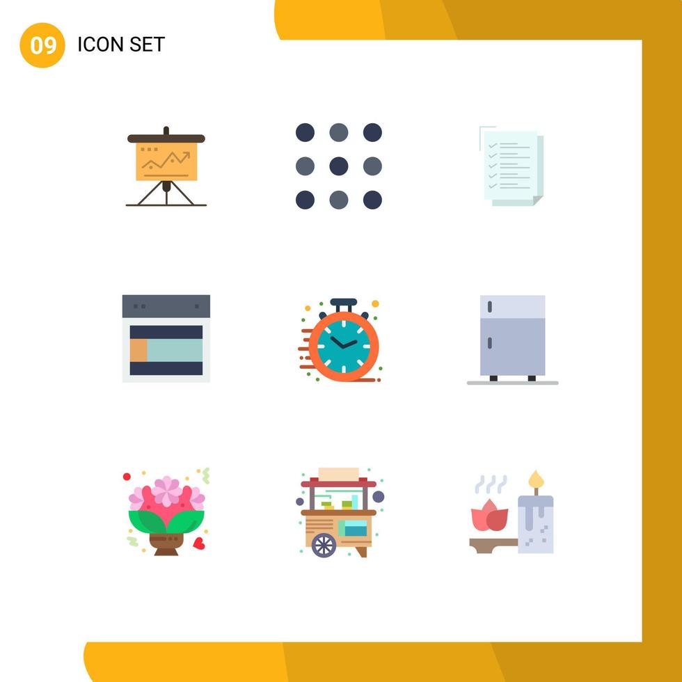 Editable Vector Line Pack of 9 Simple Flat Colors of web layout dial design work task Editable Vector Design Elements