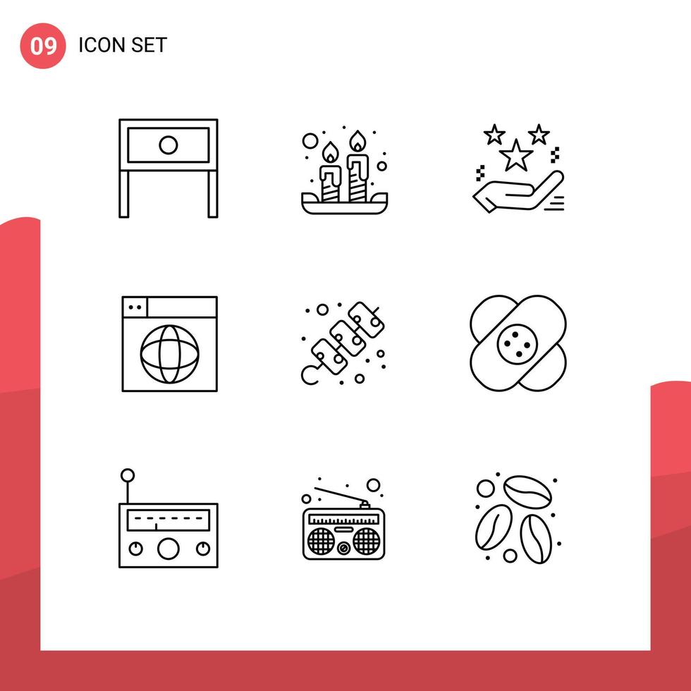 Set of 9 Commercial Outlines pack for globe design light web present Editable Vector Design Elements