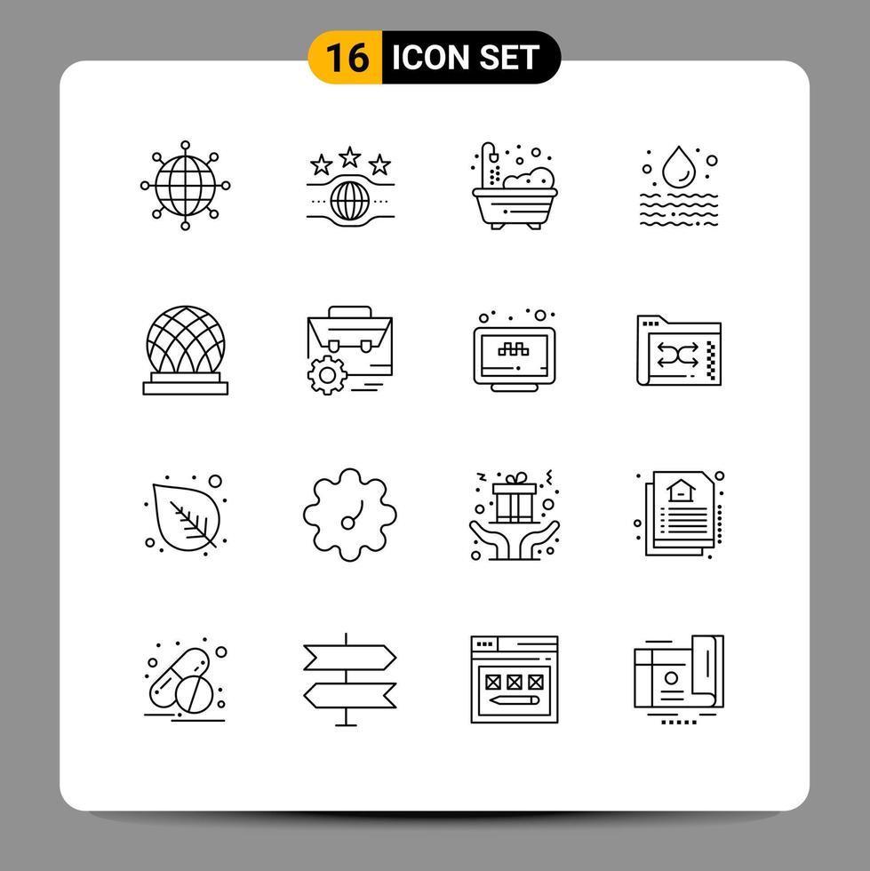 Group of 16 Modern Outlines Set for city building home waste leak Editable Vector Design Elements