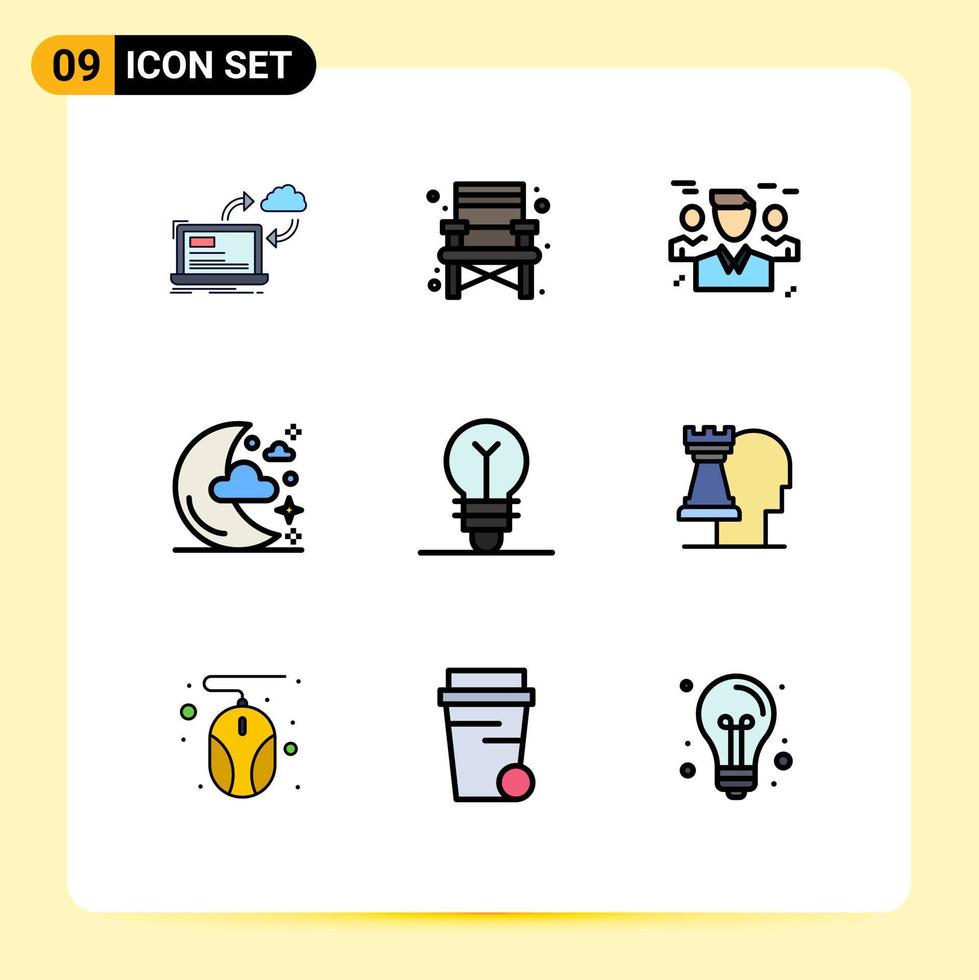 9 Creative Icons Modern Signs and Symbols of achievement night business moon protection Editable Vector Design Elements
