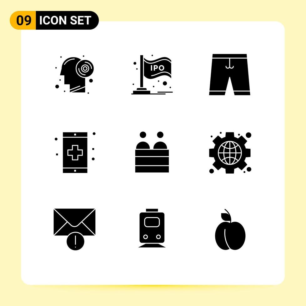 Pictogram Set of 9 Simple Solid Glyphs of form disease chart app dress Editable Vector Design Elements