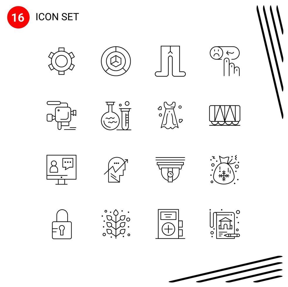 Set of 16 Commercial Outlines pack for camera sad packing rating emotion Editable Vector Design Elements