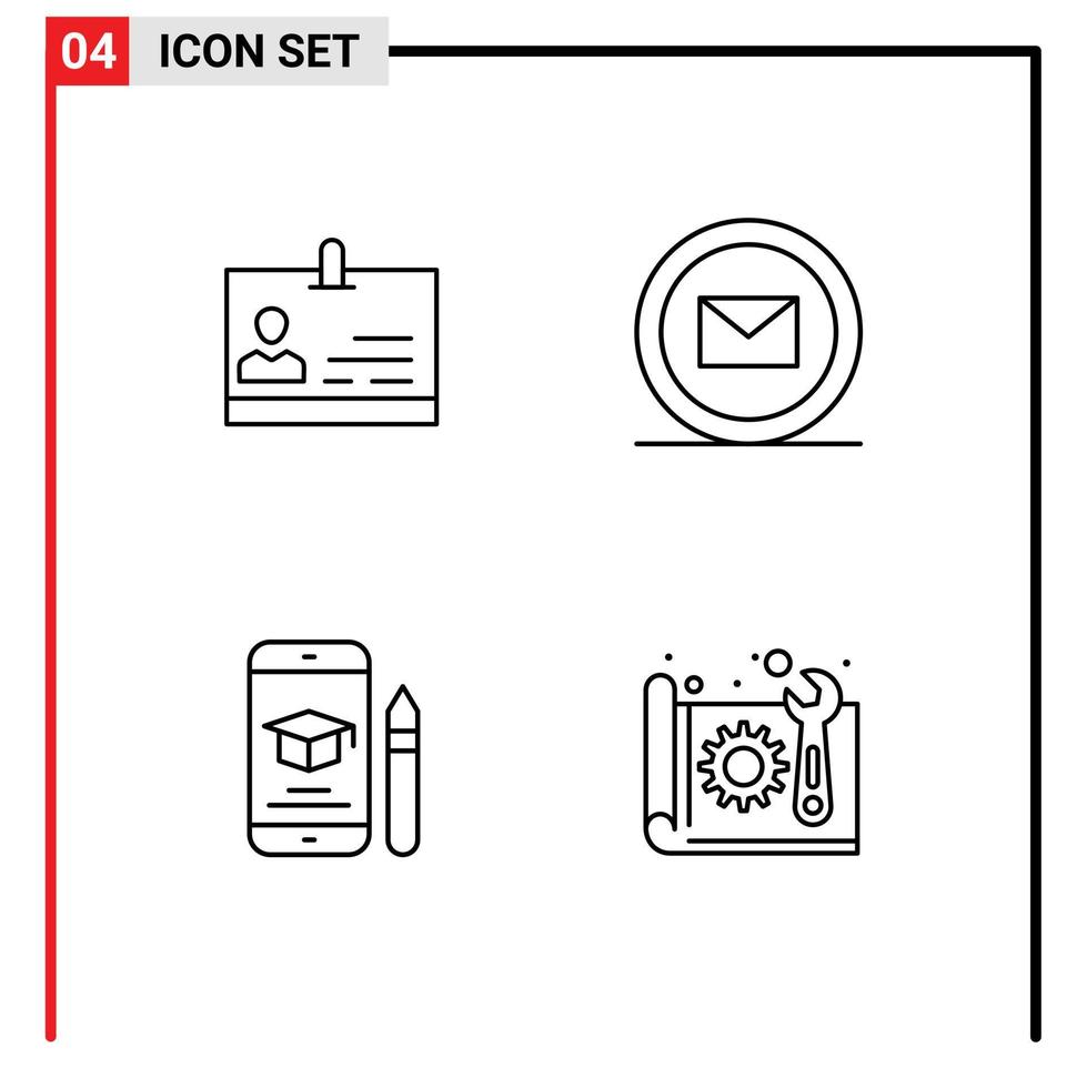 conjunto moderno de 4 pictogramas de colores planos de línea rellena de elementos de diseño vectorial editables móviles en línea de la insignia de educación de identificación vector