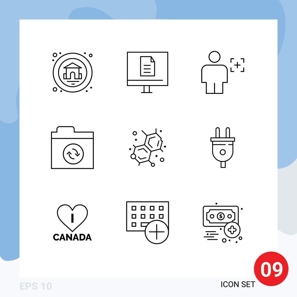 Pictogram Set of 9 Simple Outlines of education sync avatar folder recognition Editable Vector Design Elements