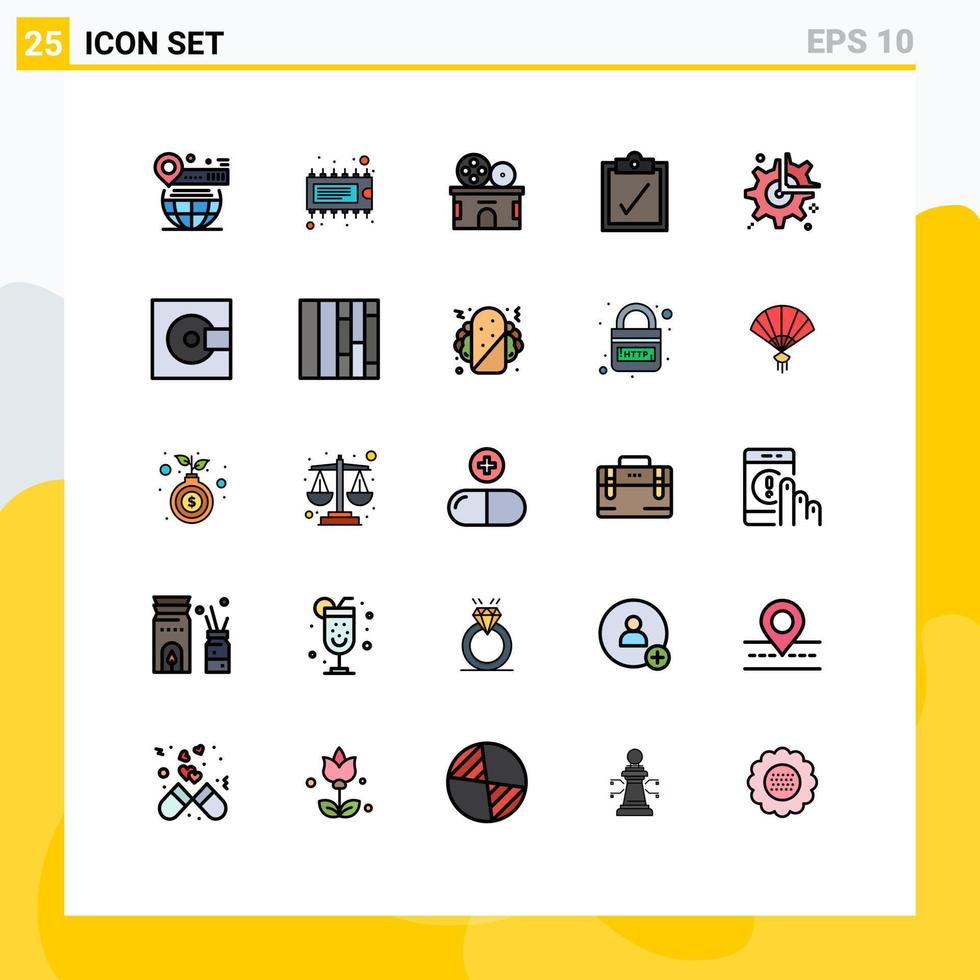 User Interface Pack of 25 Basic Filled line Flat Colors of wheel gear ic task ticket Editable Vector Design Elements
