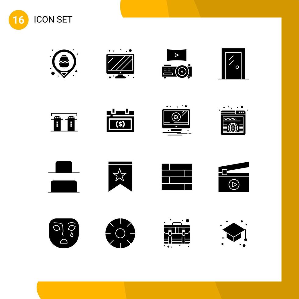 Group of 16 Solid Glyphs Signs and Symbols for bottle salt projector room house Editable Vector Design Elements
