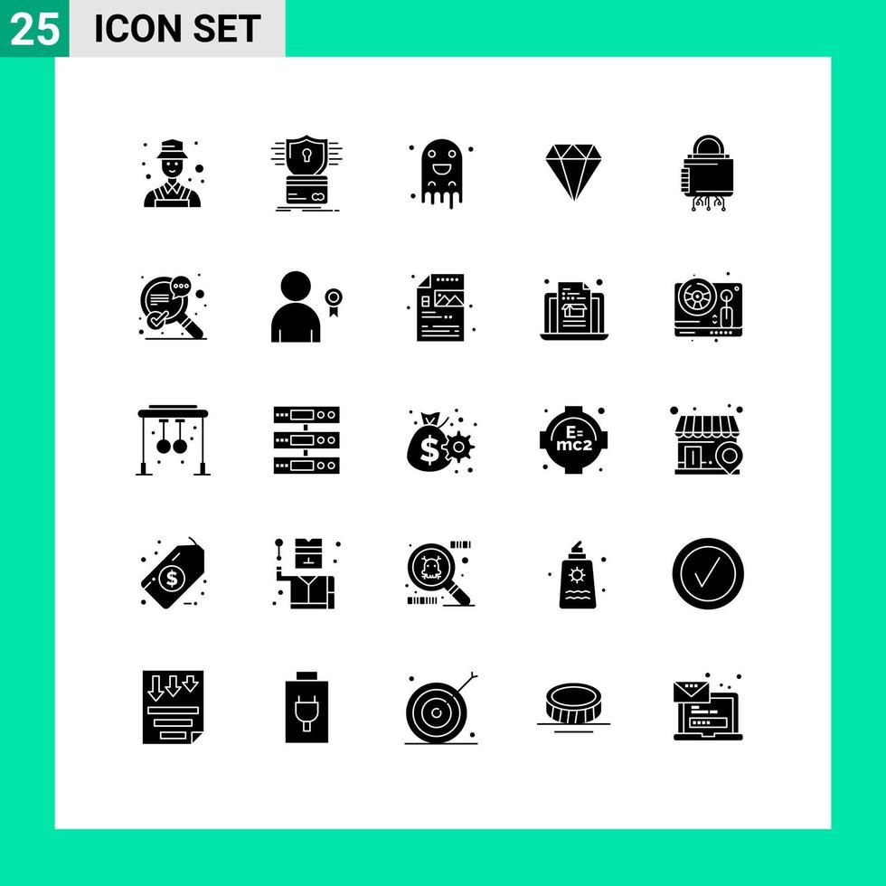 Pictogram Set of 25 Simple Solid Glyphs of security jewelry hack jewel scary Editable Vector Design Elements