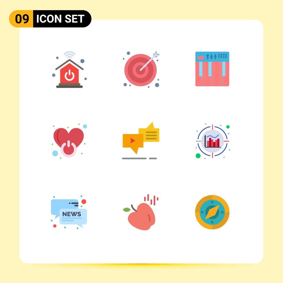 9 User Interface Flat Color Pack of modern Signs and Symbols of connection love keyboard sign on Editable Vector Design Elements