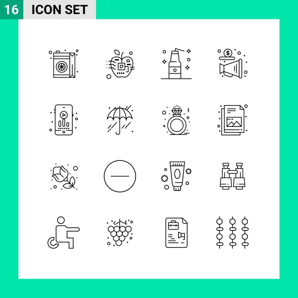 Editable Vector Line Pack of 16 Simple Outlines of audio promote electronic megaphone weapons Editable Vector Design Elements