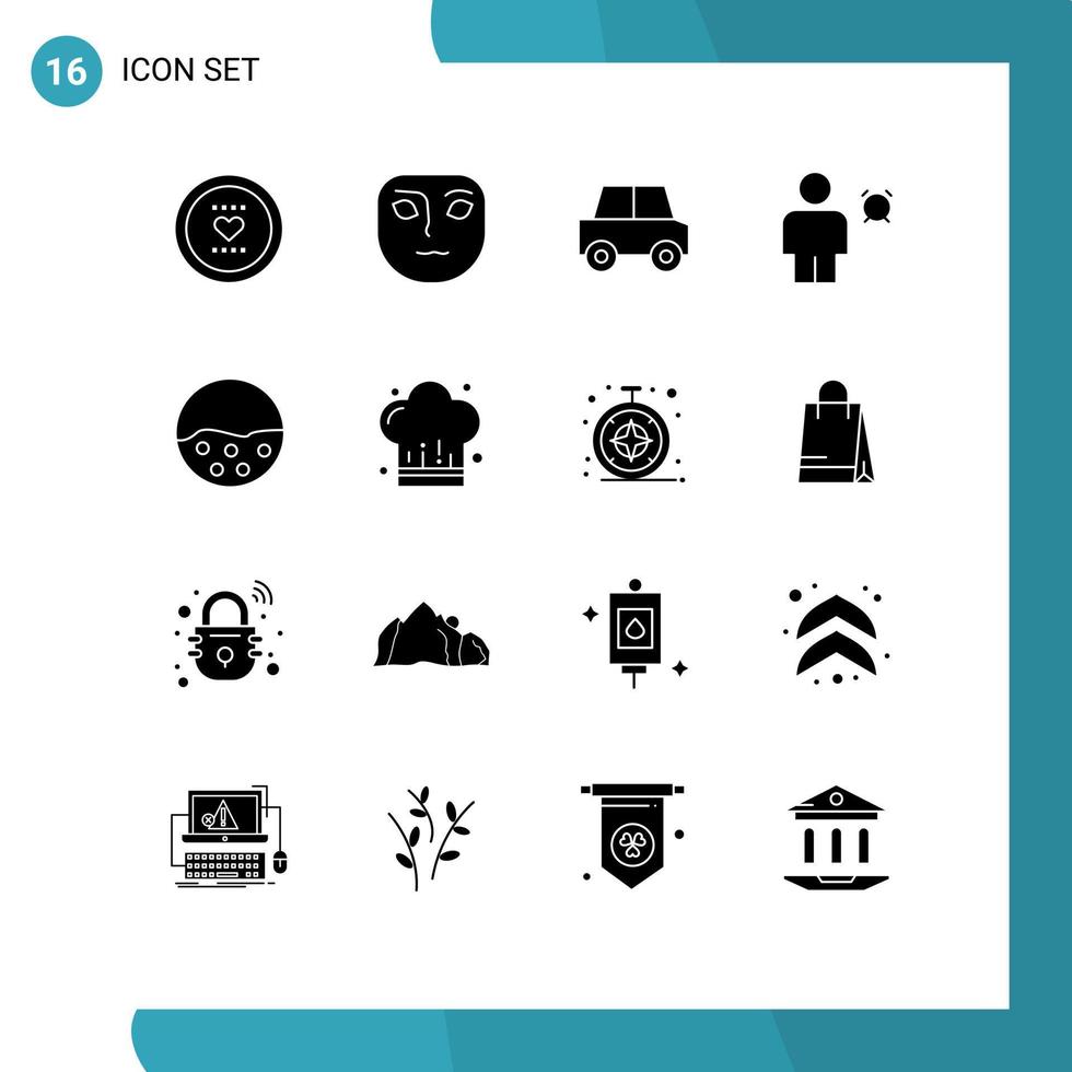 User Interface Pack of 16 Basic Solid Glyphs of pigment human automobile body alarm Editable Vector Design Elements