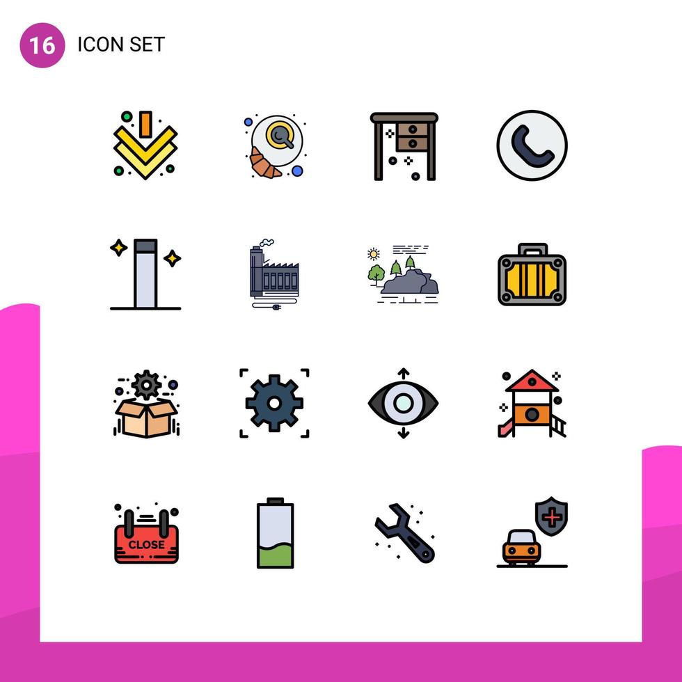 Pictogram Set of 16 Simple Flat Color Filled Lines of consumption wand office magic handset Editable Creative Vector Design Elements